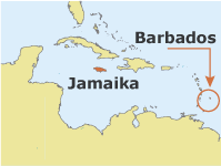 Karte der Karibik mit Jamaika und Barbados